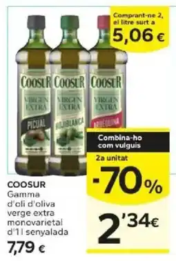 Caprabo Coosur gamma d'oli d'oliva verge extra monovarietal d'11 senyalada oferta