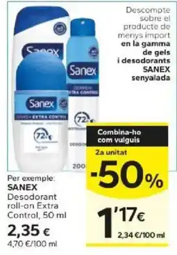 Caprabo Sanex desodorant roll-on extra control oferta
