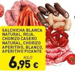 Hiperber Salchicha blanca natural, roja, chorizo casero natural, chorizo aperitivo, blanco, aperitivo picante oferta