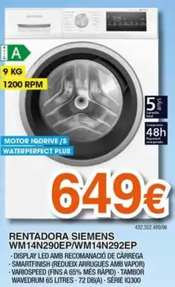 Expert Rentadora Siemens Wm14n290ep/wm14n292ep oferta