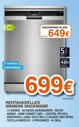 Expert Siemens rentavaixelles sn23hi05me oferta