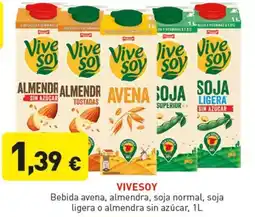 Hiperber Vivesoy bebida avena, almendra, soja normal, soja ligera o almendra sin azúcar oferta