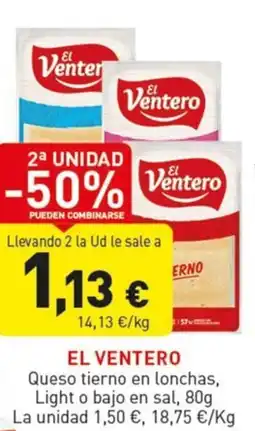 Hiperber El ventero queso tierno en lonchas light o bajo en sal oferta