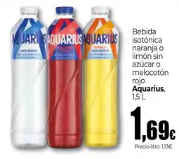 Unide Market Aquarius bebida isotónica naranja o limón sin azúcar o melocotón rojo oferta