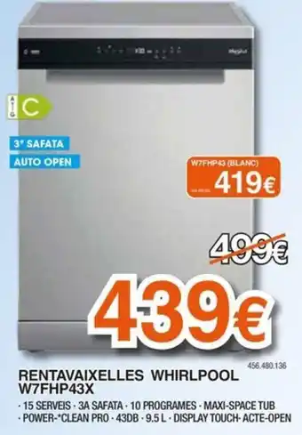 Whirlpool rentavaixelles w7fhp43x