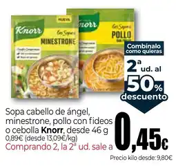Unide Market Knorr sopa cabello de ángel minestrone pollo con fideos o cebolla oferta