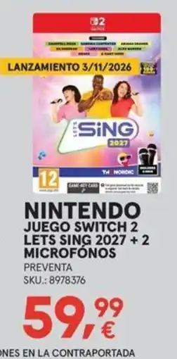 Worten Nintendo juego switch 2 lets sing 2027 + 2 micrófonos oferta