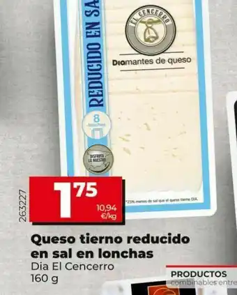 Dia Queso tierno reducido en sal en lonchas dia el cencerro 160g oferta