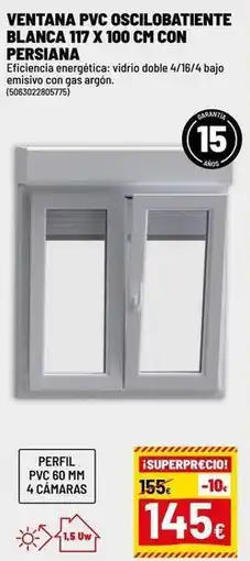 Brico Depôt Pvc - ventana pvc oscillobatiente blanca 117 x 100 cm con persiana oferta