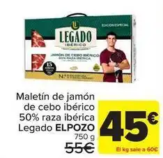 Carrefour Elpozo - maletín de jamón de cebo ibérico 50% raza ibérica legado oferta