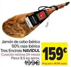 Carrefour Navidul - jamón de cebo ibérico 50% raza ibérica tres encinas oferta