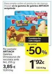 Caprabo Artiach - galetes dinosaurus de xocolata amb llet oferta