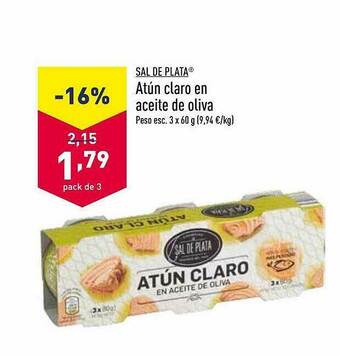 ALDI Sal De Plata Atún Claro En Aceite De Oliva oferta