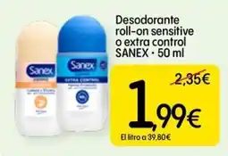 Dialprix Sanex desodorante roll-on sensitive o extra control oferta