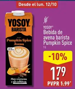 ALDI Yosoy bebida de avena barista pumpkin spice oferta