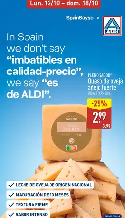 ALDI Pleno Sabor queso de oveja añejo fuerte oferta