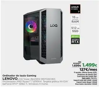 El Corte Inglés Lenovo - ordinador de taula gaming oferta