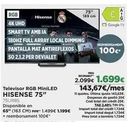 El Corte Inglés Hisense - televisor rgb miniled 75 oferta