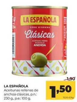 Alimerka La española - aceitunas rellenas de anchoa clasicas oferta