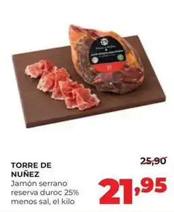 Alimerka Torre de núñez - jamon serrano reserva duroc 25% menos sal oferta