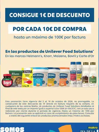 Unilever Food Solutions productos de Helmann's, Knorr, Maizena, Bovril y Carte d'Or