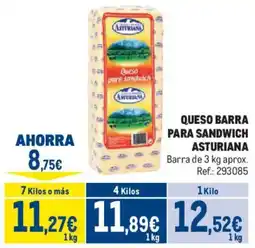 Makro Asturiana queso barra para sandwich oferta