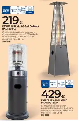 BigMat Estufa terraza de gas corona baja negra oferta
