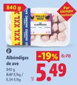 Lidl Pollo Pavo albóndigas de ave oferta