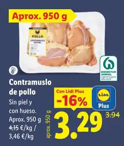 Lidl Pollo contramuslo sin piel y con hueso oferta
