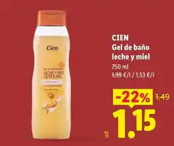Lidl Cien gel de baño leche y miel oferta