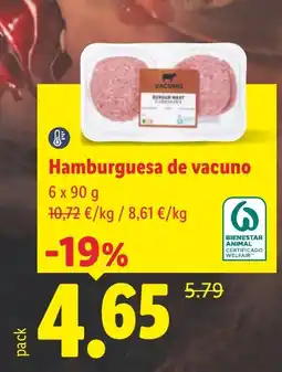 Lidl Vacuno hamburguesa de vacuno oferta