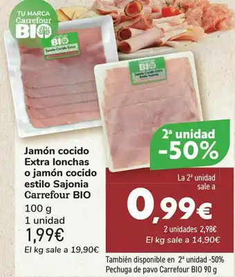 Carrefour Jamón cocido extra lonchas o jamón cocido estilo sajonia carrefour bio oferta