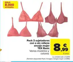 Carrefour Tex basic - pack sujetadores con o sin relleno encaje mujer oferta