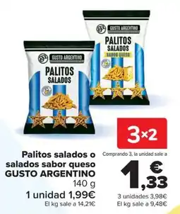 Carrefour Gusto Argentino palitos salados o salados sabor queso oferta