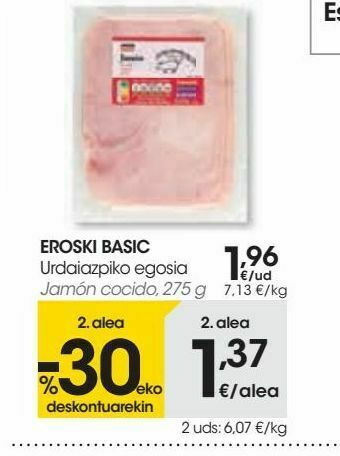 Eroski Eroski basic jamón cocido, 275 g oferta
