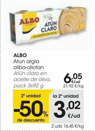 Eroski Albo atún claro en aceite de oliva, pack 3x92 g oferta