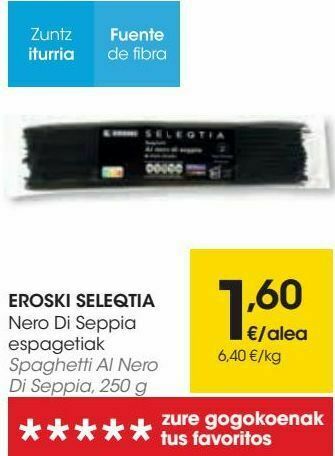 Eroski Eroski seleqtia spaghetti al nero di seppia, 250 g oferta