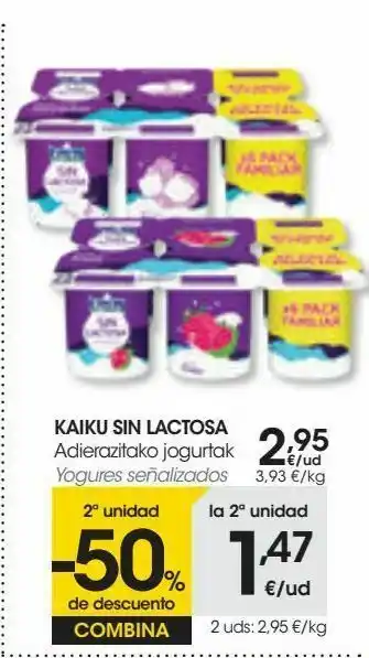 Eroski Kaiku sin lactosa yogures señalizados oferta