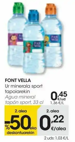Eroski Font vella agua mineral tapón sport oferta