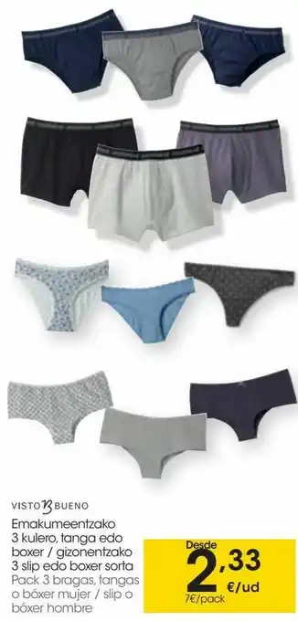 Eroski Pack 3 bragas, tangas o bóxer/ slip o bóxer hombre oferta