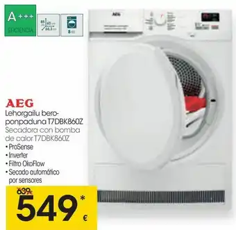 Eroski Aeg secadora con bomba de calor t7dbk860z oferta