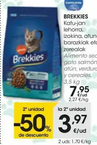 Eroski Brekkies alimento seco gato salmón, atún, verduras y cereales oferta