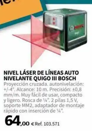 Coferdroza Nivel Láser De Líneas Auto Nivelante Quigo III Bosch oferta