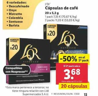 Lidl L'or Cápsulas De Café oferta