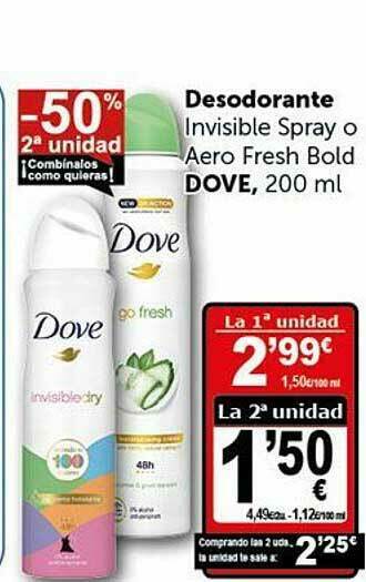 Masymas -50% 2a Unidad Desodorante Invisible Spray O Aero Fresh Bold Dove oferta