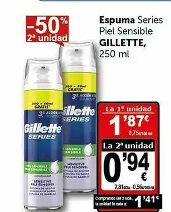 Masymas -50% 2a Unidad Espuma Series Piel Sensible Gillette oferta