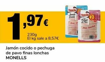 Supeco Jamón cocido o pechuga de pavo finas lonchas. monells oferta