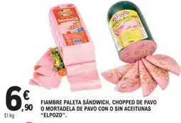 E.Leclerc Elpozo fiambre paleta sándwich, chopped de pavo o mortadela de pavo con o sin aceitunas oferta