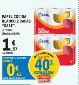 E.Leclerc Sabe papel cocina blanco 2 capas oferta