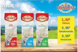 E.Leclerc President leche entera semidesnatada desnatada oferta